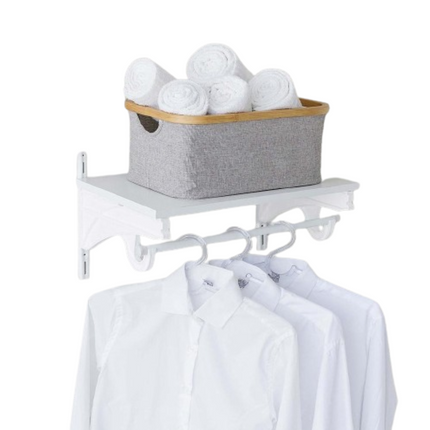 Estante de madera con rieles y barral blanco Metaltru