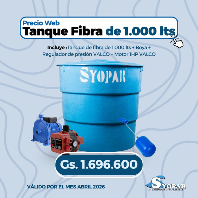 Combo Tanque de Fibra de Vidrio 1.000 Lts