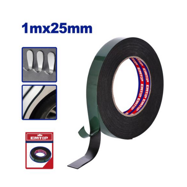 Cinta Doble Faz Negro IXPE 25mmx1m EMTOP
