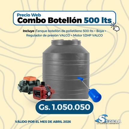 Combo Tanque Polietileno 500Lts BOTELLON Bicapa