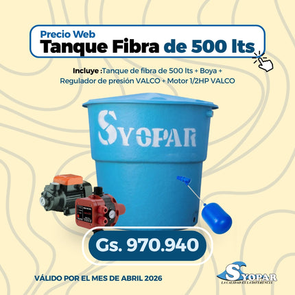 Combo Tanque de Fibra de Vidrio 500Lts