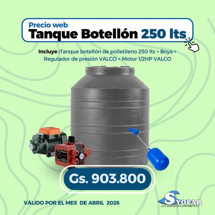 Combo Tanque polietileno Botellón 250Lts