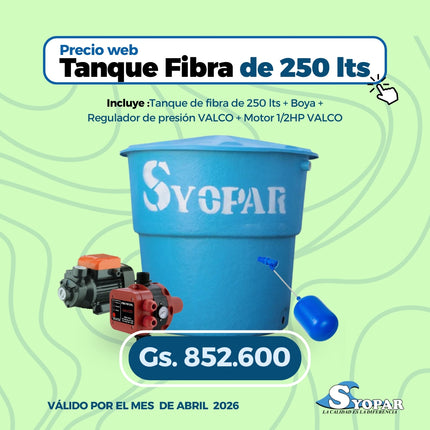 Combo Tanque de Fibra de Vidrio 250Lts
