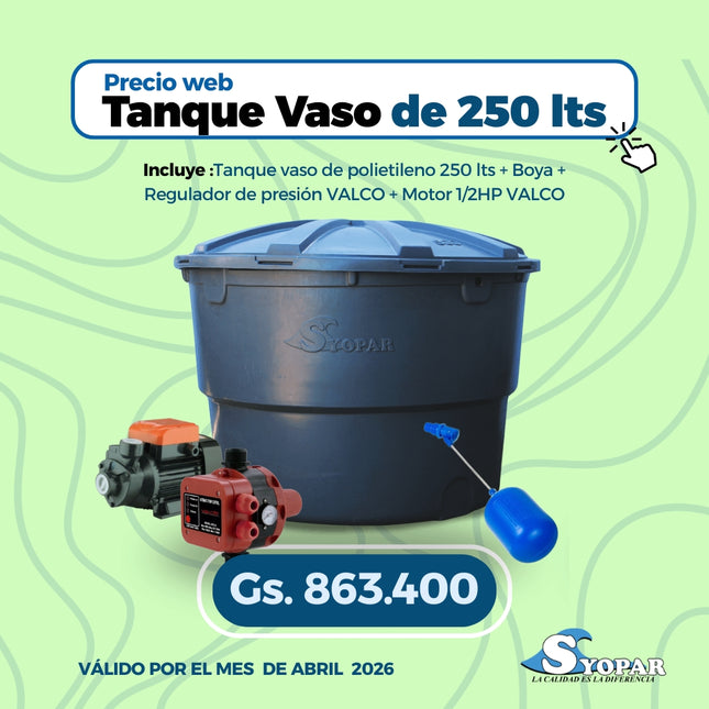 Combo Tanque polietileno 250Lts VASO