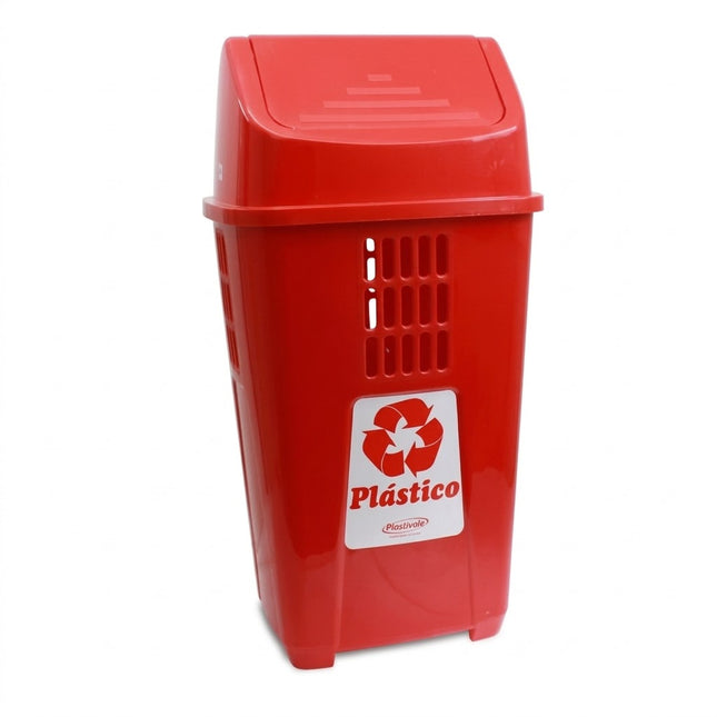 Basurero Basculante 50 Lts. Rojo PLASVALE